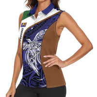 Personalised PNG Manus Province Women Sleeveless Polo Shirt Bird of Paradise Tattoo Flag Motif - Polynesian Pride