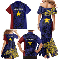 Personalised PNG Milne Bay Province Family Matching Mermaid Dress and Hawaiian Shirt Bird of Paradise Tattoo Flag Motif - Polynesian Pride