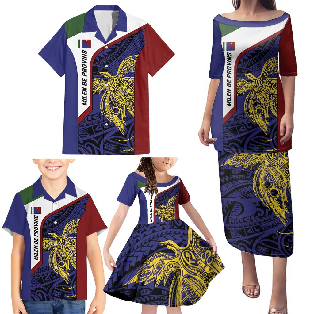 Personalised PNG Milne Bay Province Family Matching Puletasi and Hawaiian Shirt Bird of Paradise Tattoo Flag Motif - Polynesian Pride