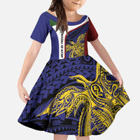 Personalised PNG Milne Bay Province Family Matching Short Sleeve Bodycon Dress and Hawaiian Shirt Bird of Paradise Tattoo Flag Motif - Polynesian Pride