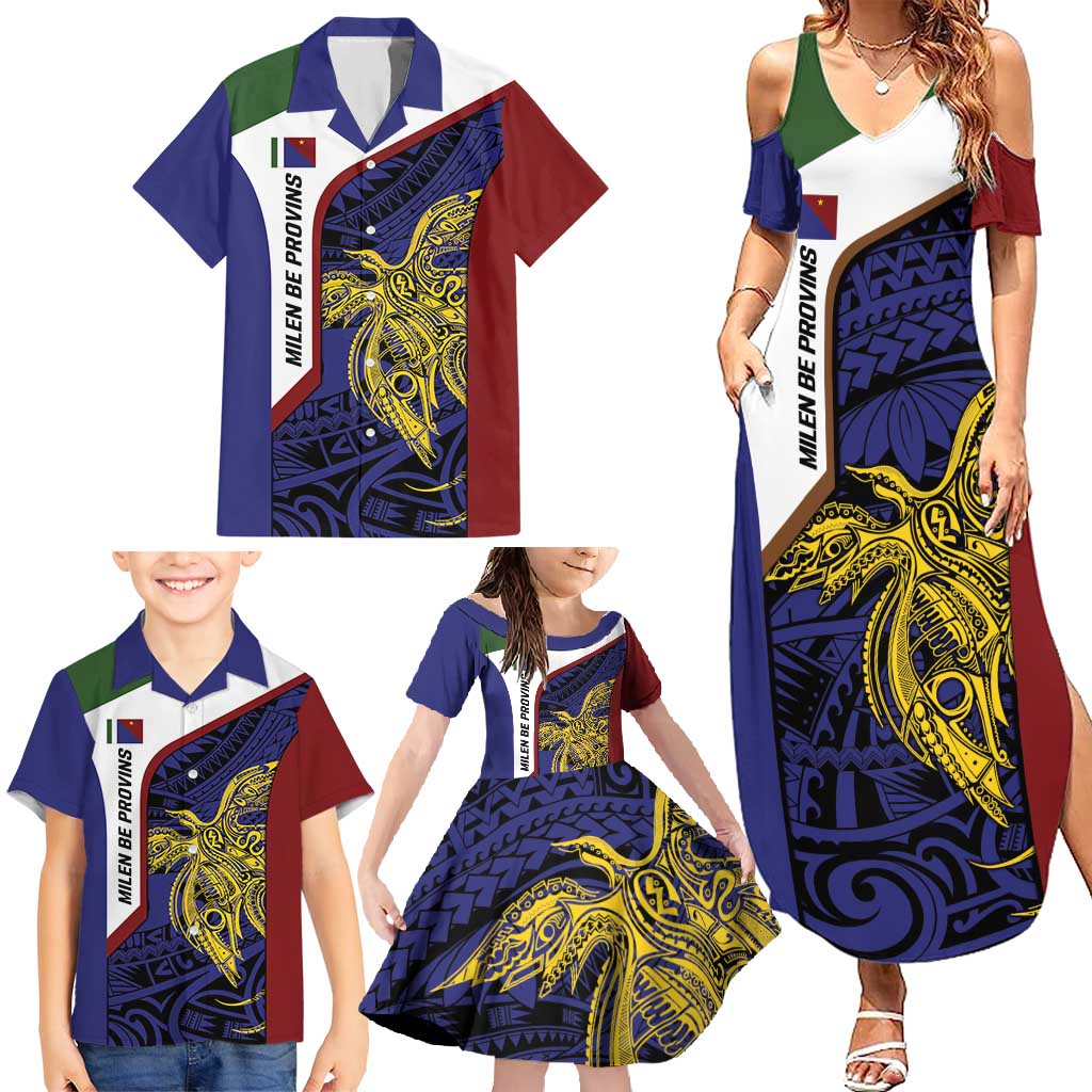 Personalised PNG Milne Bay Province Family Matching Summer Maxi Dress and Hawaiian Shirt Bird of Paradise Tattoo Flag Motif - Polynesian Pride