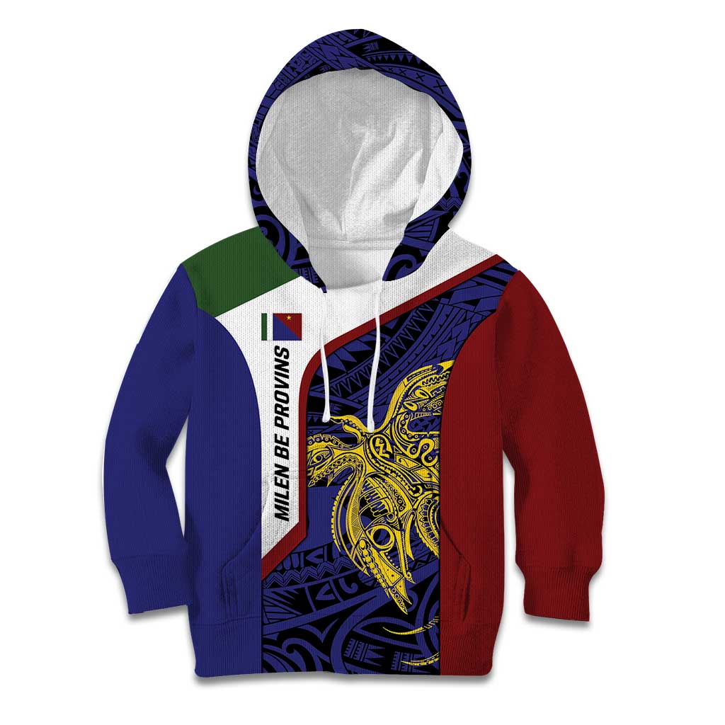 Personalised PNG Milne Bay Province Kid Hoodie Bird of Paradise Tattoo Flag Motif - Polynesian Pride