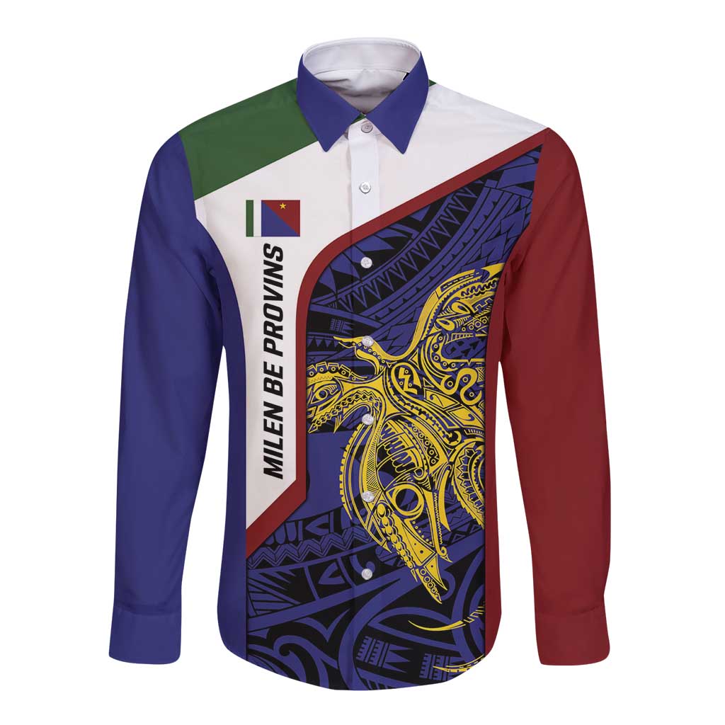 Personalised PNG Milne Bay Province Long Sleeve Button Shirt Bird of Paradise Tattoo Flag Motif - Polynesian Pride