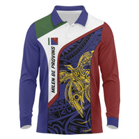 Personalised PNG Milne Bay Province Long Sleeve Polo Shirt Bird of Paradise Tattoo Flag Motif - Polynesian Pride