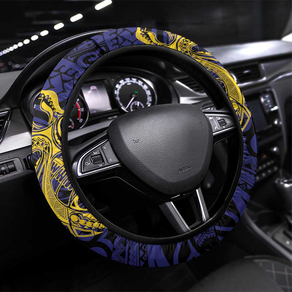 PNG Milne Bay Province Steering Wheel Cover Bird of Paradise Tattoo Flag Motif - Polynesian Pride