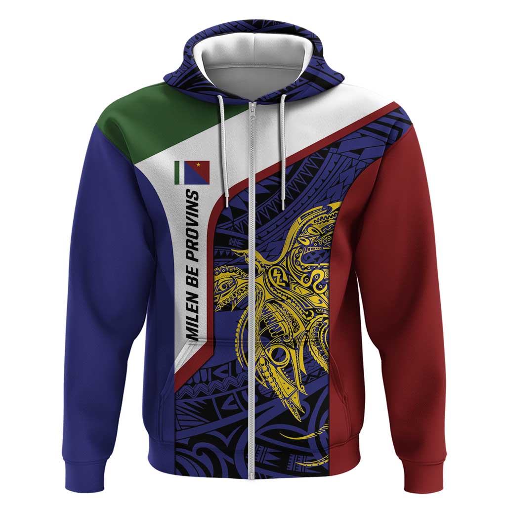 Personalised PNG Milne Bay Province Zip Hoodie Bird of Paradise Tattoo Flag Motif - Polynesian Pride