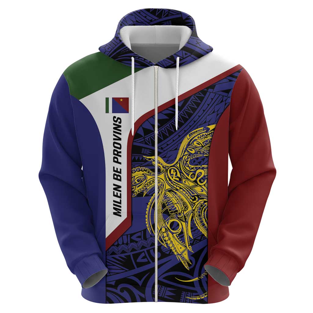 Personalised PNG Milne Bay Province Zip Hoodie Bird of Paradise Tattoo Flag Motif - Polynesian Pride