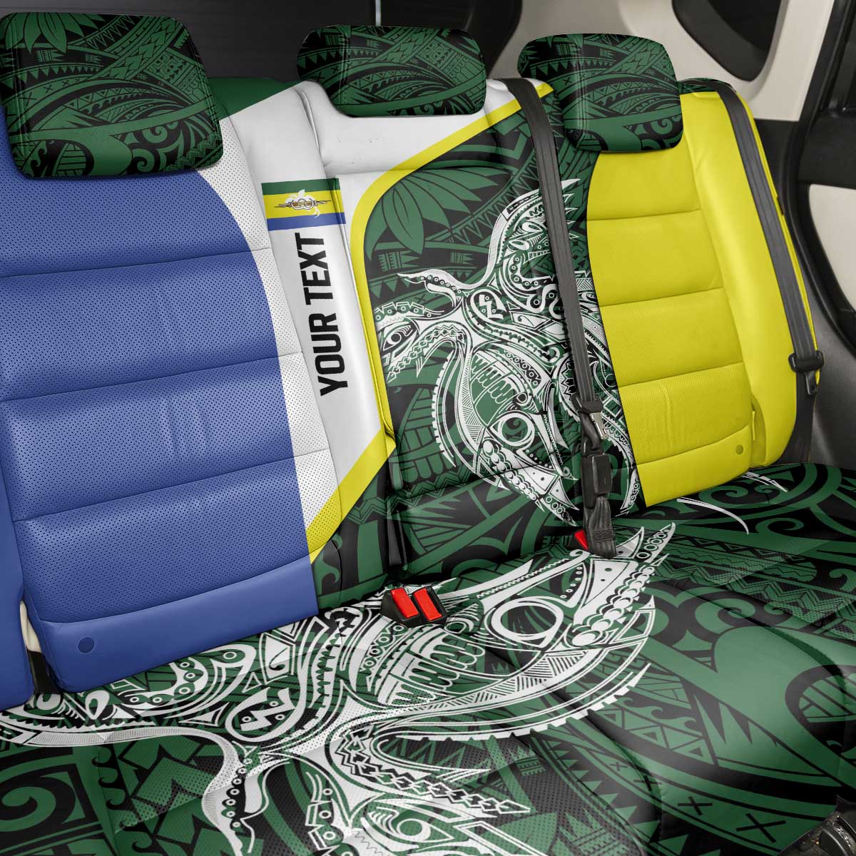 Personalised PNG Morobe Province Back Car Seat Cover Bird of Paradise Tattoo Flag Motif - Polynesian Pride