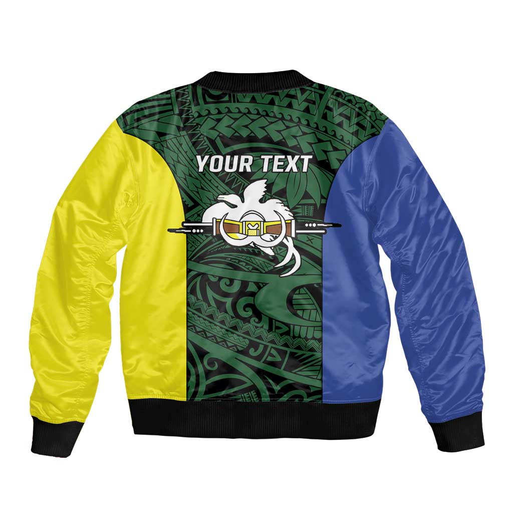 Personalised PNG Morobe Province Bomber Jacket Bird of Paradise Tattoo Flag Motif - Polynesian Pride