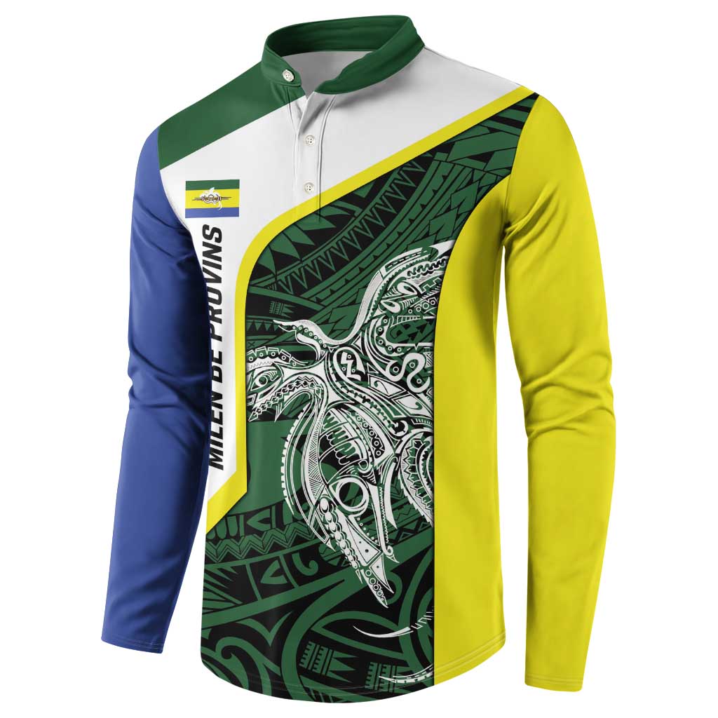 Personalised PNG Morobe Province Button Sweatshirt Bird of Paradise Tattoo Flag Motif - Polynesian Pride