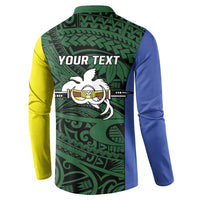 Personalised PNG Morobe Province Button Sweatshirt Bird of Paradise Tattoo Flag Motif - Polynesian Pride