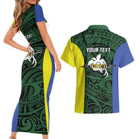 Personalised PNG Morobe Province Couples Matching Short Sleeve Bodycon Dress and Hawaiian Shirt Bird of Paradise Tattoo Flag Motif - Polynesian Pride