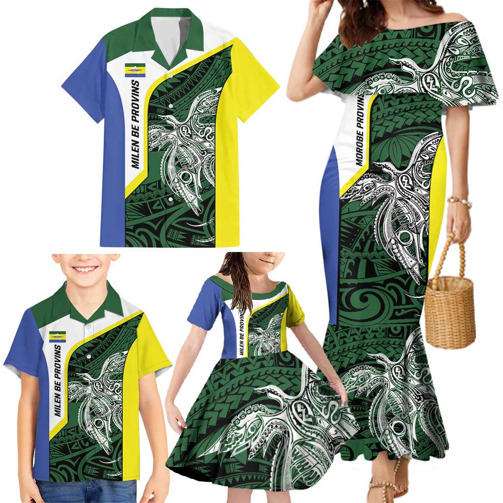 Personalised PNG Morobe Province Family Matching Mermaid Dress and Hawaiian Shirt Bird of Paradise Tattoo Flag Motif - Polynesian Pride