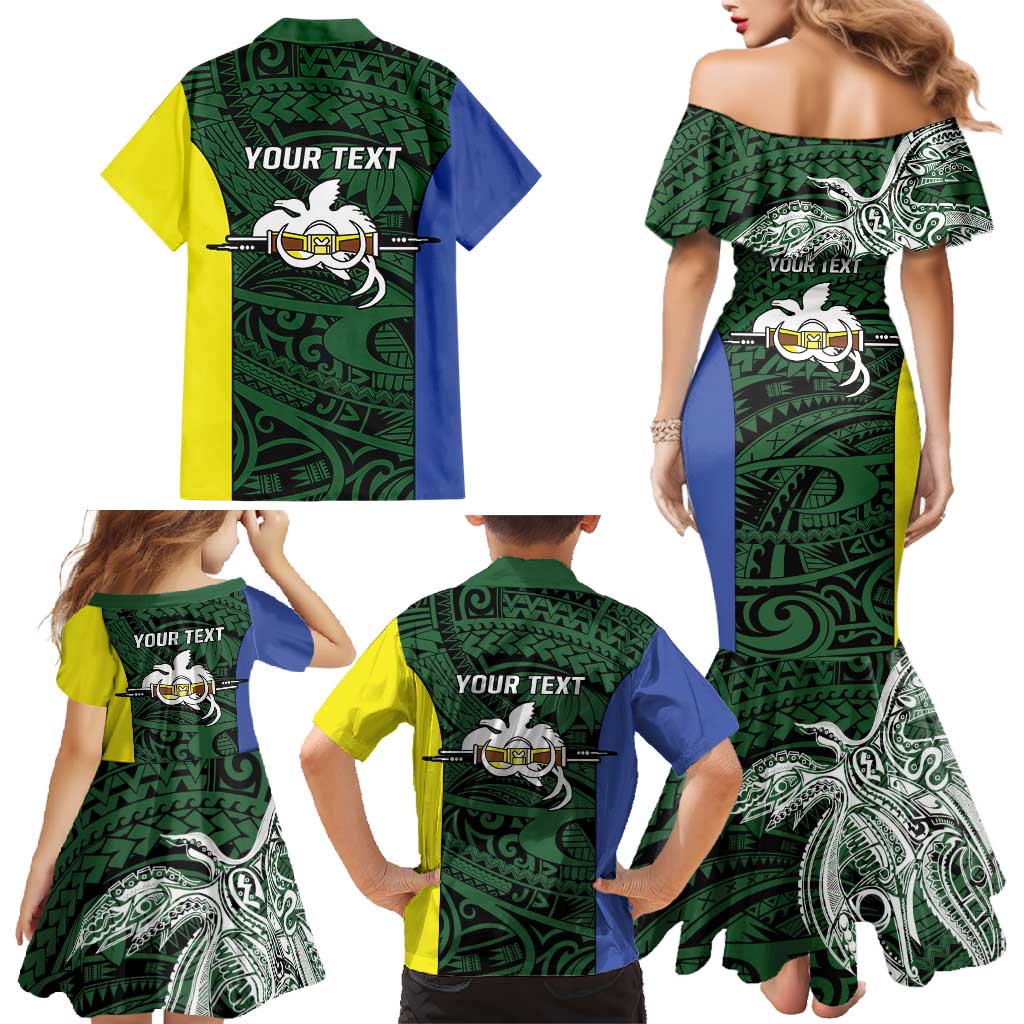 Personalised PNG Morobe Province Family Matching Mermaid Dress and Hawaiian Shirt Bird of Paradise Tattoo Flag Motif - Polynesian Pride