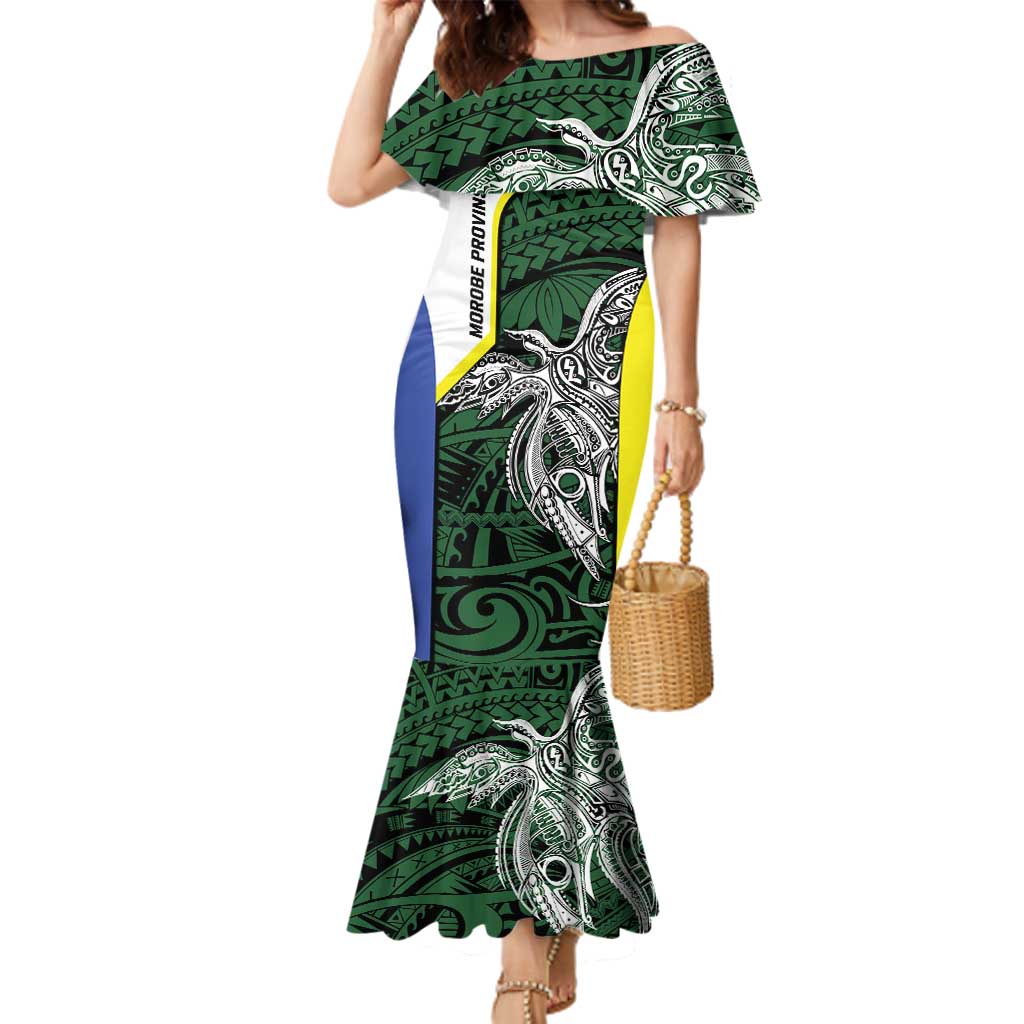 Personalised PNG Morobe Province Family Matching Mermaid Dress and Hawaiian Shirt Bird of Paradise Tattoo Flag Motif - Polynesian Pride