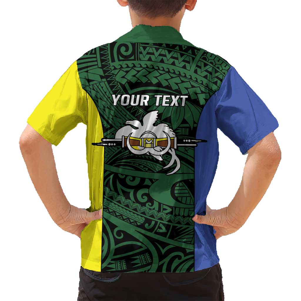 Personalised PNG Morobe Province Family Matching Off Shoulder Short Dress and Hawaiian Shirt Bird of Paradise Tattoo Flag Motif - Polynesian Pride