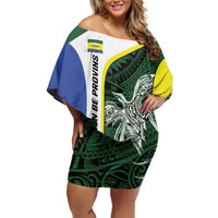 Personalised PNG Morobe Province Family Matching Off Shoulder Short Dress and Hawaiian Shirt Bird of Paradise Tattoo Flag Motif - Polynesian Pride