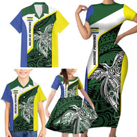 Personalised PNG Morobe Province Family Matching Short Sleeve Bodycon Dress and Hawaiian Shirt Bird of Paradise Tattoo Flag Motif - Polynesian Pride