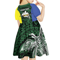 Personalised PNG Morobe Province Kid Short Sleeve Dress Bird of Paradise Tattoo Flag Motif - Polynesian Pride
