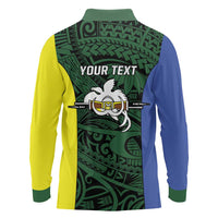 Personalised PNG Morobe Province Long Sleeve Polo Shirt Bird of Paradise Tattoo Flag Motif - Polynesian Pride