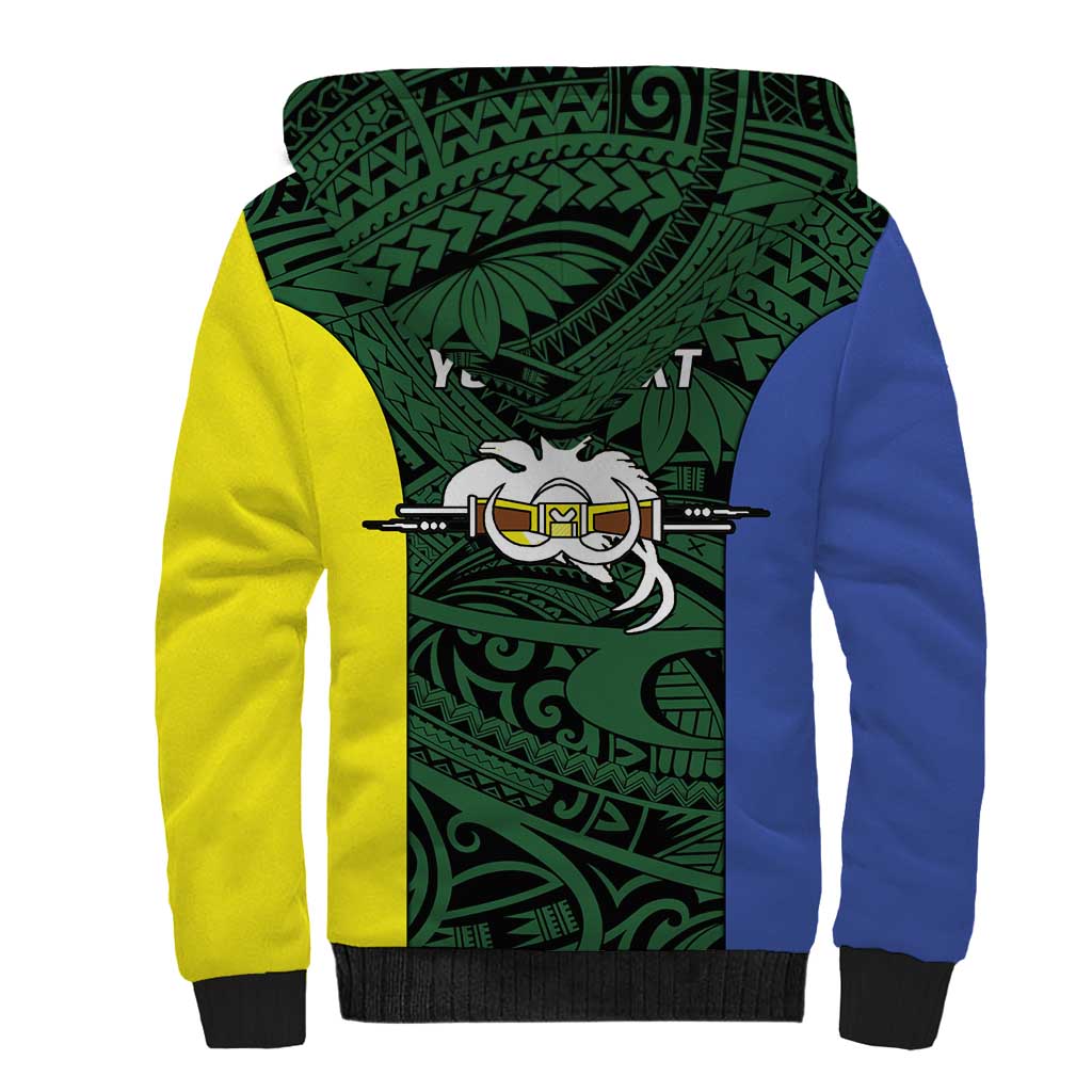 Personalised PNG Morobe Province Sherpa Hoodie Bird of Paradise Tattoo Flag Motif LT9 - Polynesian Pride