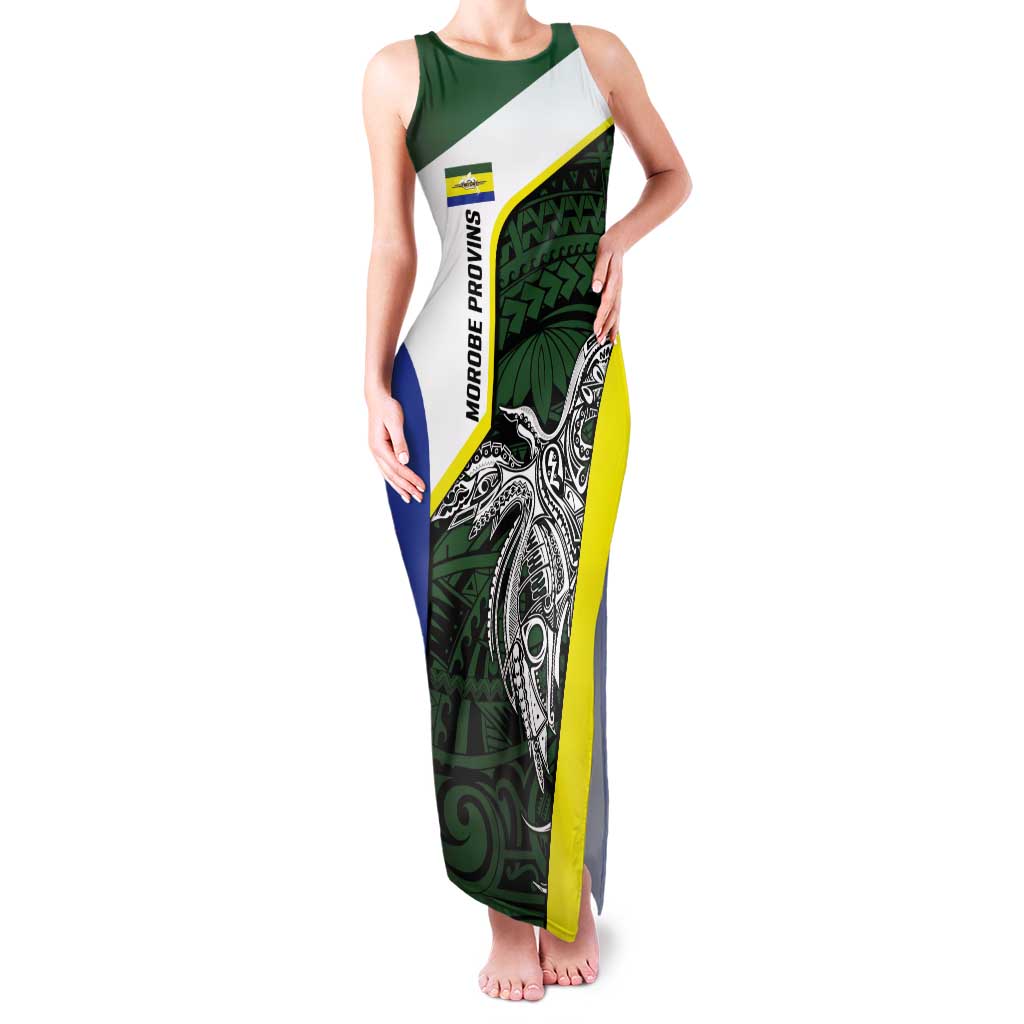 Personalised PNG Morobe Province Tank Maxi Dress Bird of Paradise Tattoo Flag Motif LT9 Women Green - Polynesian Pride