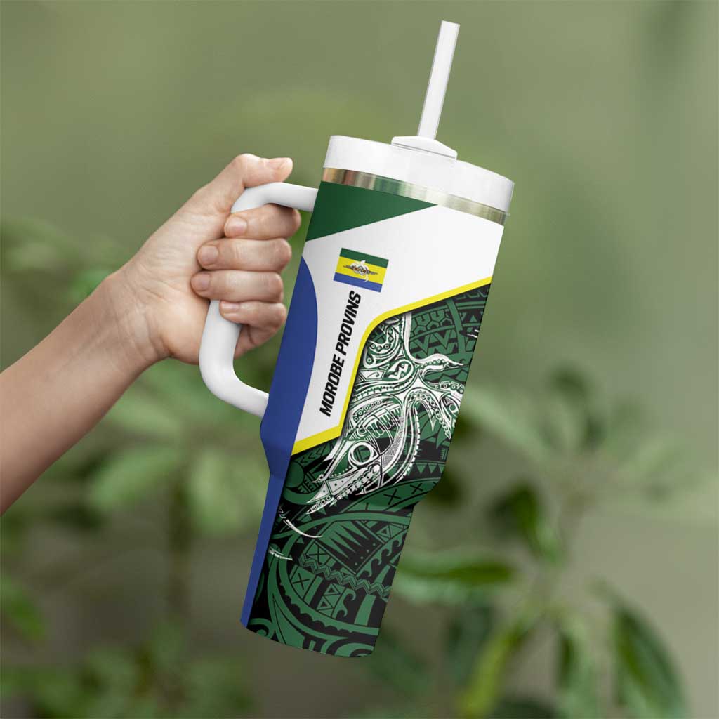 Personalised PNG Morobe Province Tumbler With Handle Bird of Paradise Tattoo Flag Motif - Polynesian Pride