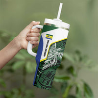 Personalised PNG Morobe Province Tumbler With Handle Bird of Paradise Tattoo Flag Motif - Polynesian Pride