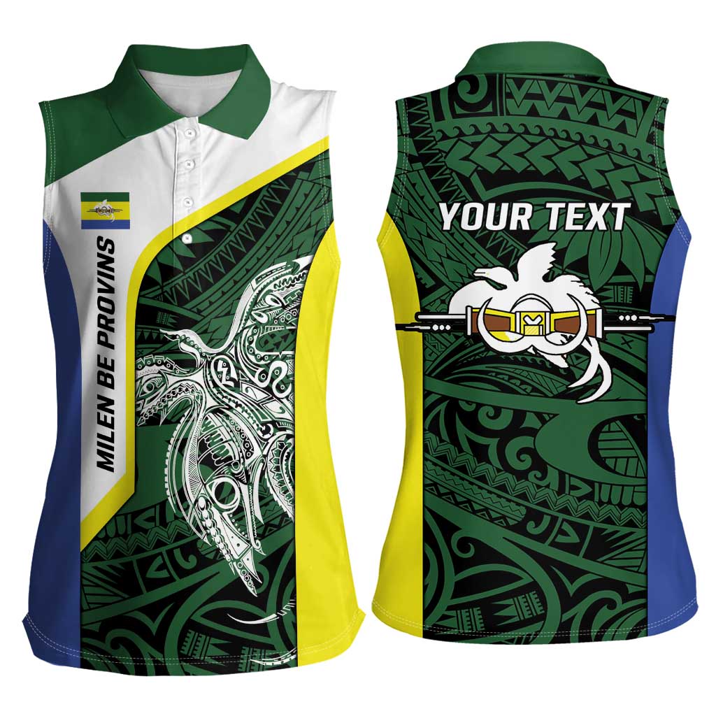 Personalised PNG Morobe Province Women Sleeveless Polo Shirt Bird of Paradise Tattoo Flag Motif - Polynesian Pride