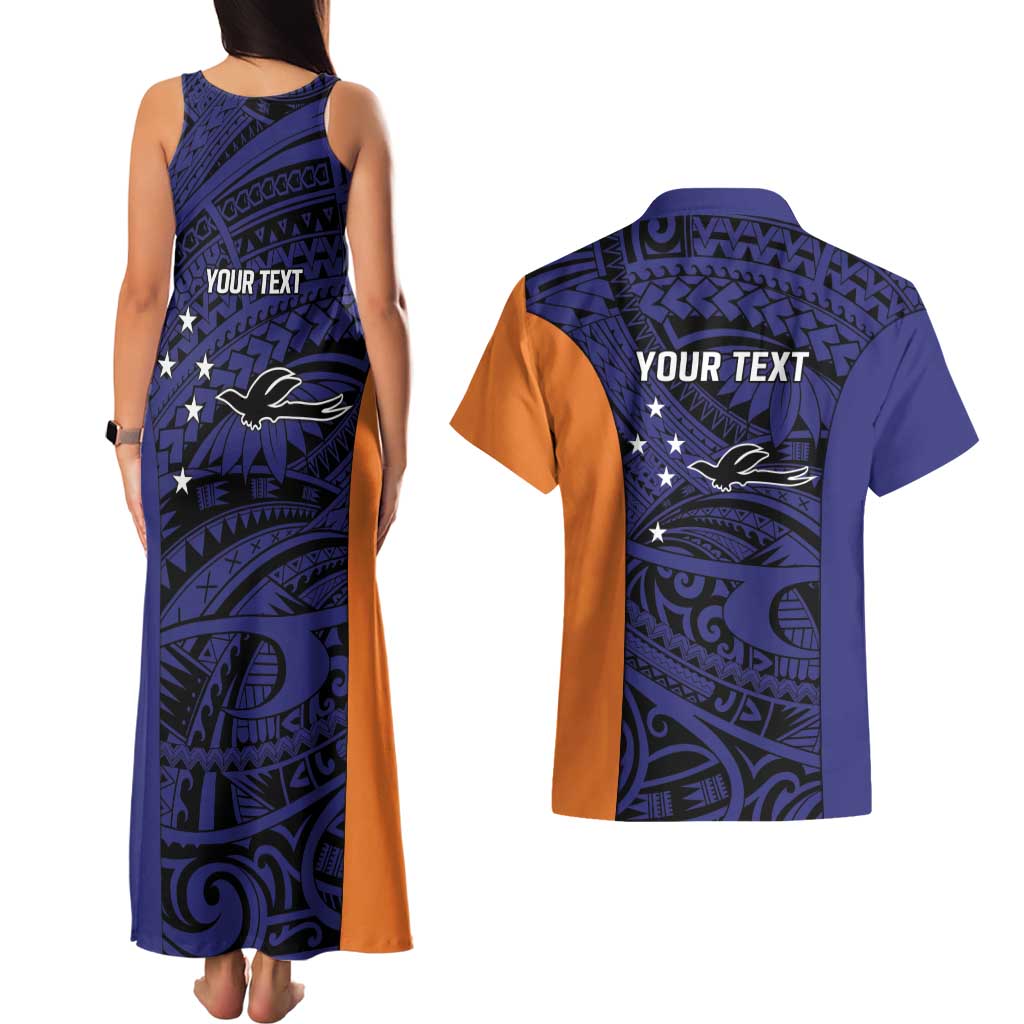 Personalised PNG New Ireland Couples Matching Tank Maxi Dress and Hawaiian Shirt Bird of Paradise Tattoo Flag Motif - Polynesian Pride