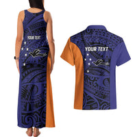 Personalised PNG New Ireland Couples Matching Tank Maxi Dress and Hawaiian Shirt Bird of Paradise Tattoo Flag Motif - Polynesian Pride