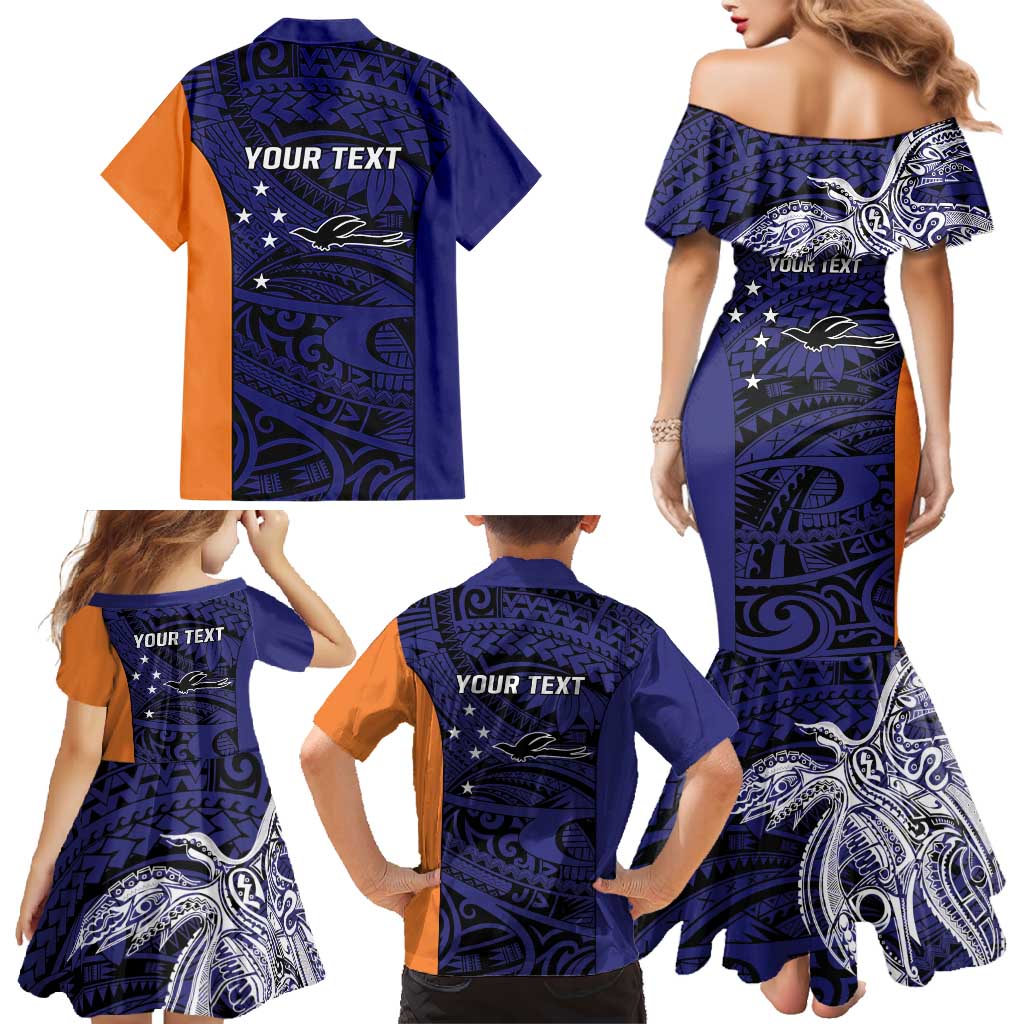 Personalised PNG New Ireland Family Matching Mermaid Dress and Hawaiian Shirt Bird of Paradise Tattoo Flag Motif - Polynesian Pride