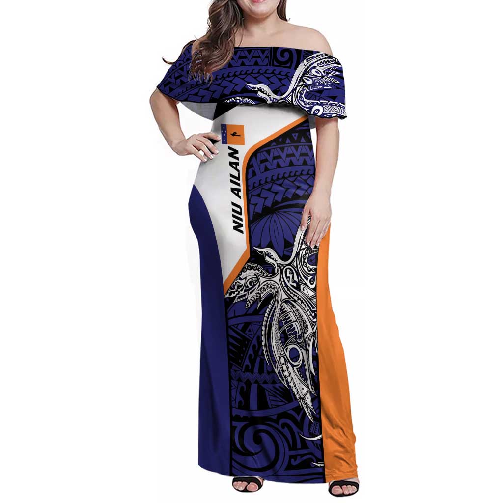 Personalised PNG New Ireland Family Matching Off Shoulder Maxi Dress and Hawaiian Shirt Bird of Paradise Tattoo Flag Motif - Polynesian Pride