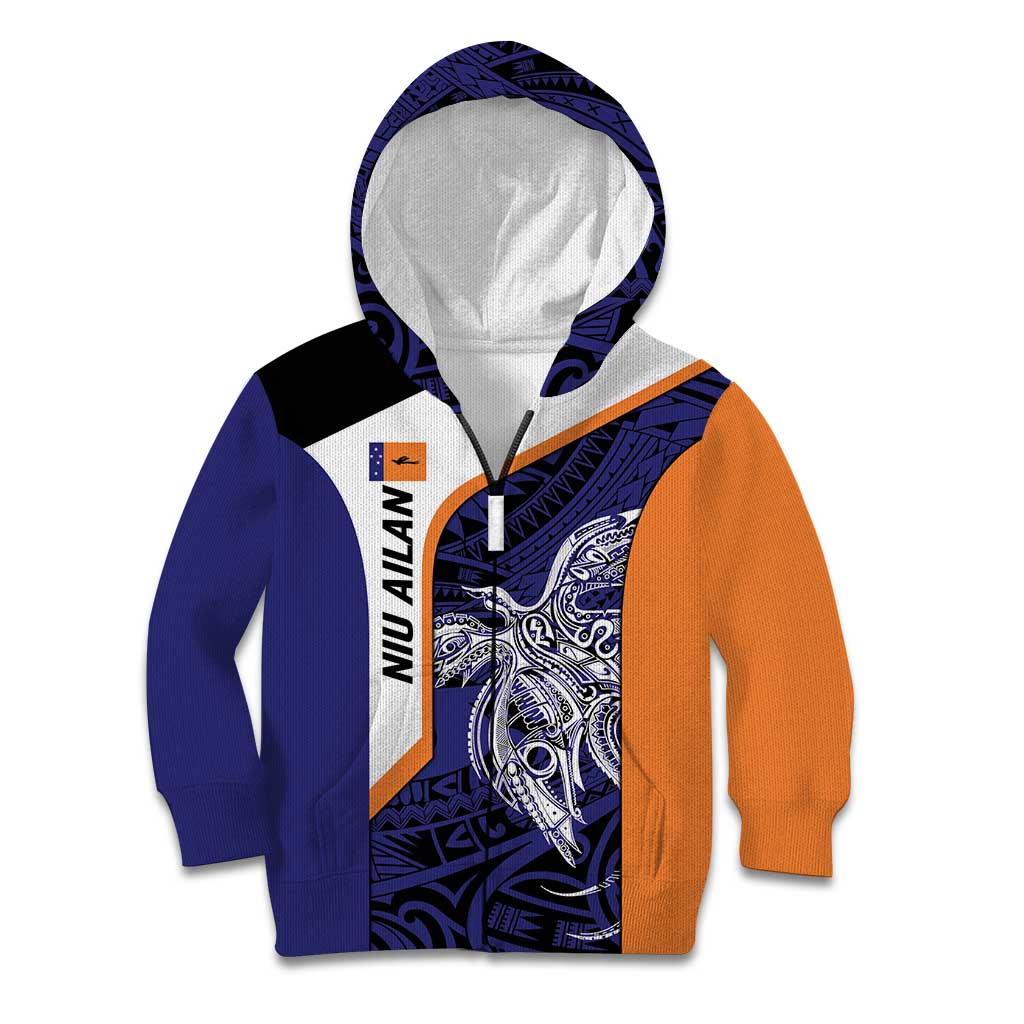 Personalised PNG New Ireland Kid Hoodie Bird of Paradise Tattoo Flag Motif - Polynesian Pride