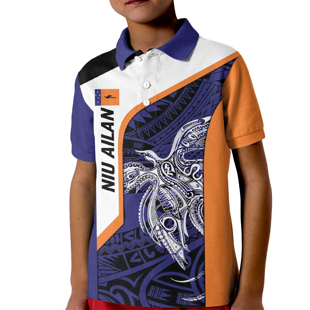 Personalised PNG New Ireland Kid Polo Shirt Bird of Paradise Tattoo Flag Motif - Polynesian Pride