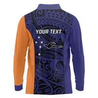 Personalised PNG New Ireland Long Sleeve Polo Shirt Bird of Paradise Tattoo Flag Motif - Polynesian Pride