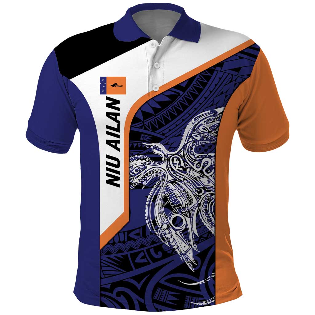 Personalised PNG New Ireland Polo Shirt Bird of Paradise Tattoo Flag Motif - Polynesian Pride