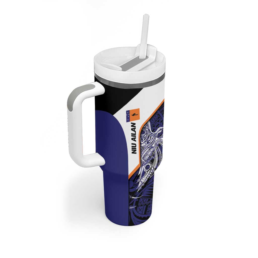 Personalised PNG New Ireland Tumbler With Handle Bird of Paradise Tattoo Flag Motif - Polynesian Pride