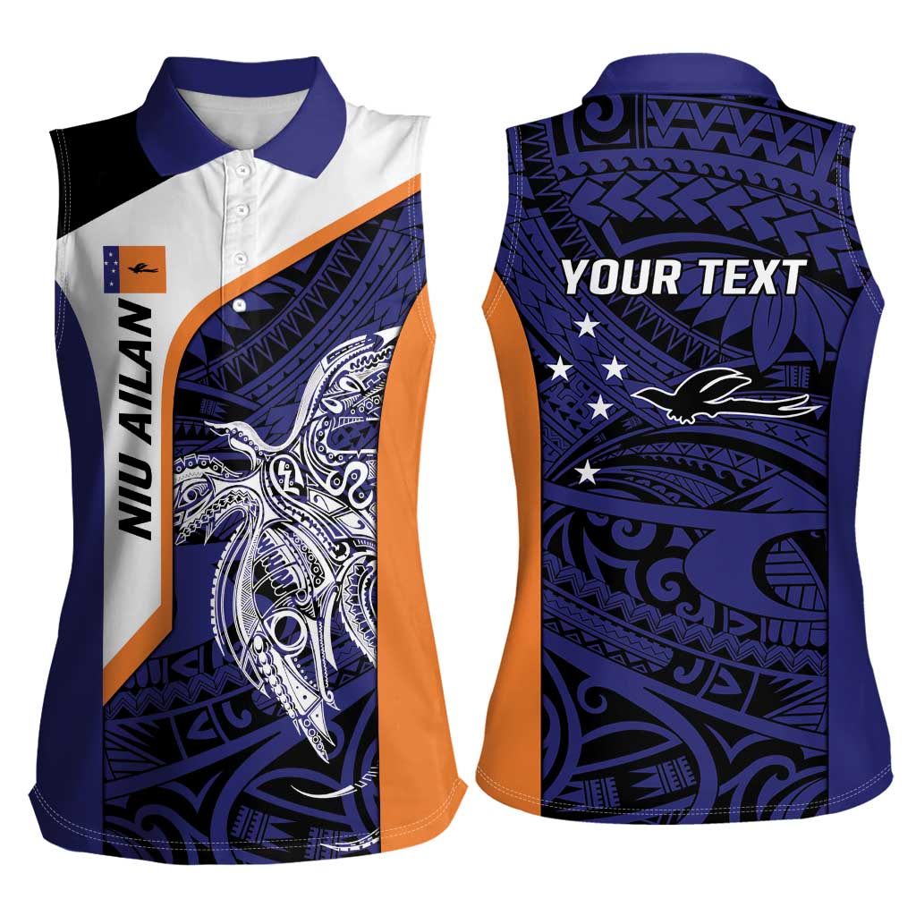 Personalised PNG New Ireland Women Sleeveless Polo Shirt Bird of Paradise Tattoo Flag Motif - Polynesian Pride