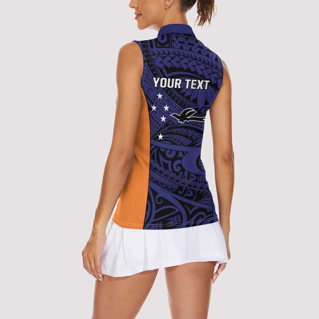 Personalised PNG New Ireland Women Sleeveless Polo Shirt Bird of Paradise Tattoo Flag Motif - Polynesian Pride