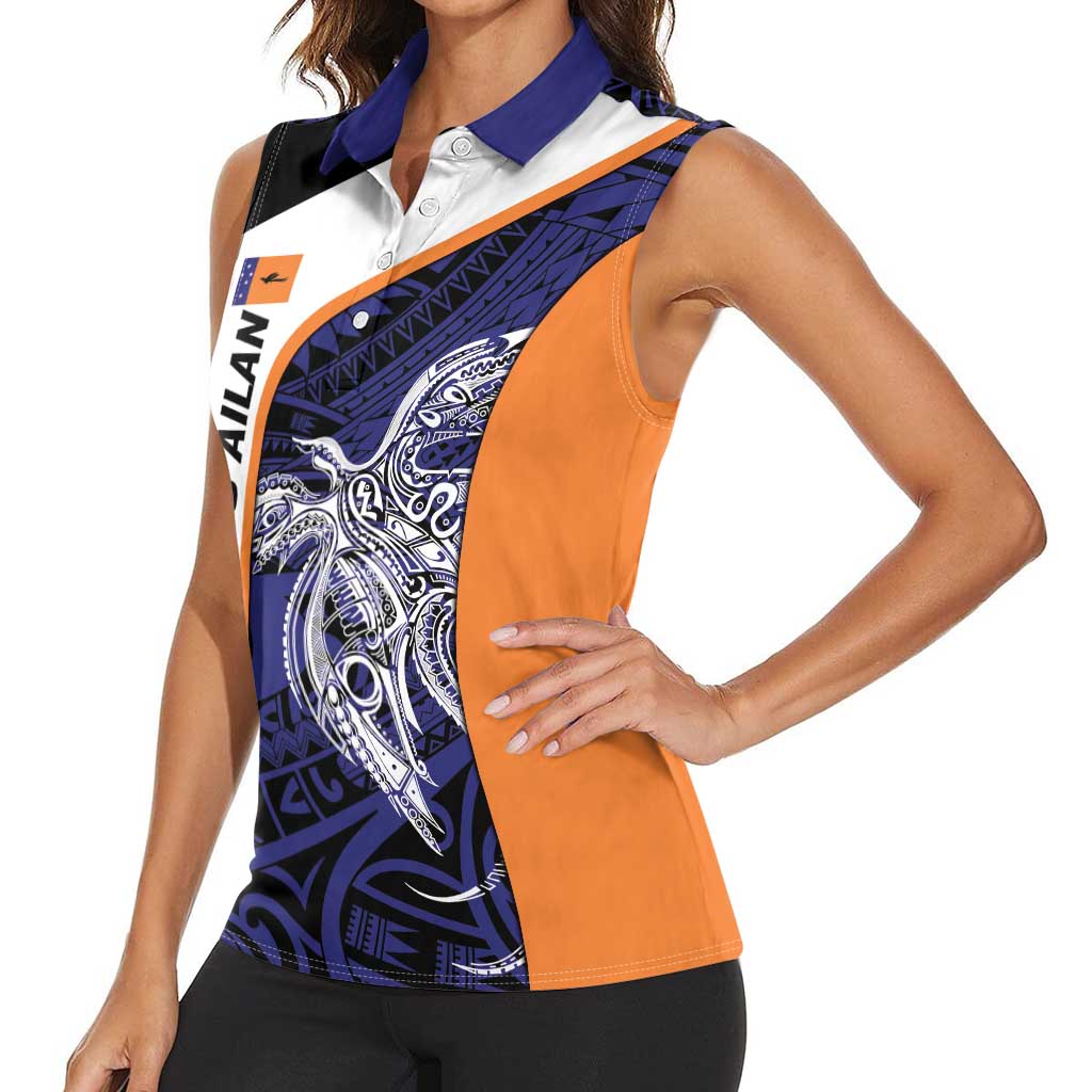 Personalised PNG New Ireland Women Sleeveless Polo Shirt Bird of Paradise Tattoo Flag Motif - Polynesian Pride