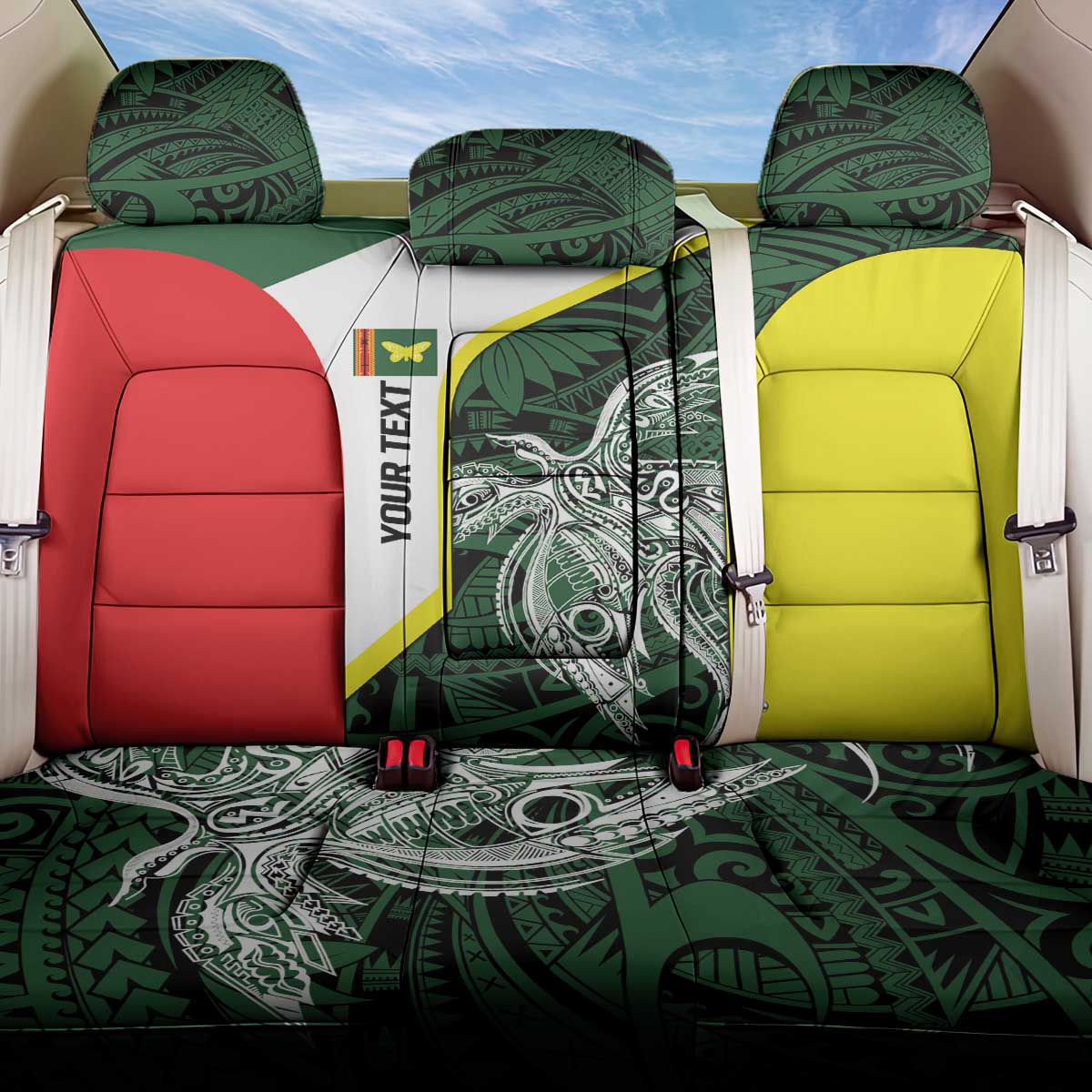 Personalised PNG Oro Province Back Car Seat Cover Bird of Paradise Tattoo Flag Motif - Polynesian Pride