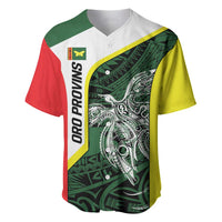 Personalised PNG Oro Province Baseball Jersey Bird of Paradise Tattoo Flag Motif LT9 Green - Polynesian Pride