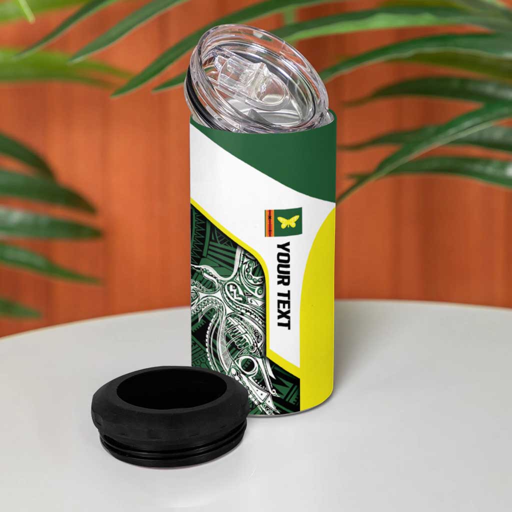 Personalised PNG Oro Province 4 in 1 Can Cooler Tumbler Bird of Paradise Tattoo Flag Motif LT9 - Polynesian Pride