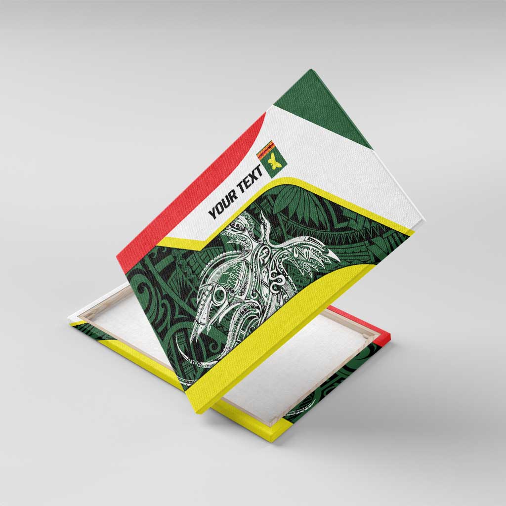 Personalised PNG Oro Province Canvas Wall Art Bird of Paradise Tattoo Flag Motif LT9 With Frame Green - Polynesian Pride