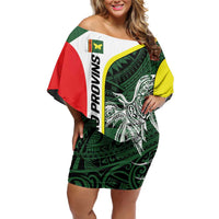 Personalised PNG Oro Province Family Matching Off Shoulder Short Dress and Hawaiian Shirt Bird of Paradise Tattoo Flag Motif - Polynesian Pride