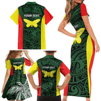 Personalised PNG Oro Province Family Matching Short Sleeve Bodycon Dress and Hawaiian Shirt Bird of Paradise Tattoo Flag Motif - Polynesian Pride