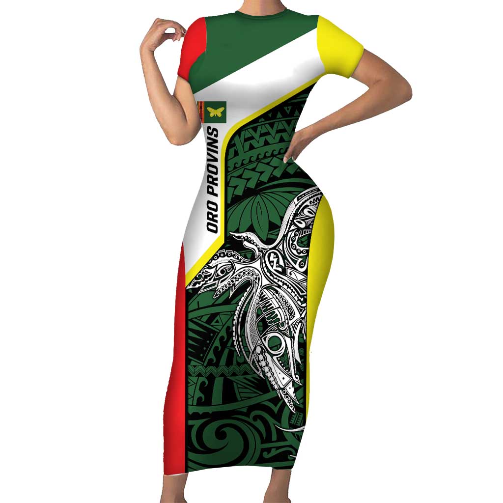 Personalised PNG Oro Province Family Matching Short Sleeve Bodycon Dress and Hawaiian Shirt Bird of Paradise Tattoo Flag Motif - Polynesian Pride