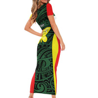 Personalised PNG Oro Province Family Matching Short Sleeve Bodycon Dress and Hawaiian Shirt Bird of Paradise Tattoo Flag Motif - Polynesian Pride