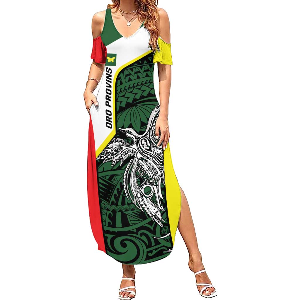 Personalised PNG Oro Province Family Matching Summer Maxi Dress and Hawaiian Shirt Bird of Paradise Tattoo Flag Motif - Polynesian Pride